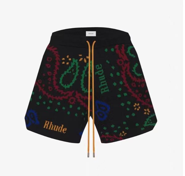 

2023 new men's shorts north american high street brand rhude cashew flower wool jacquard drawstring, White;black