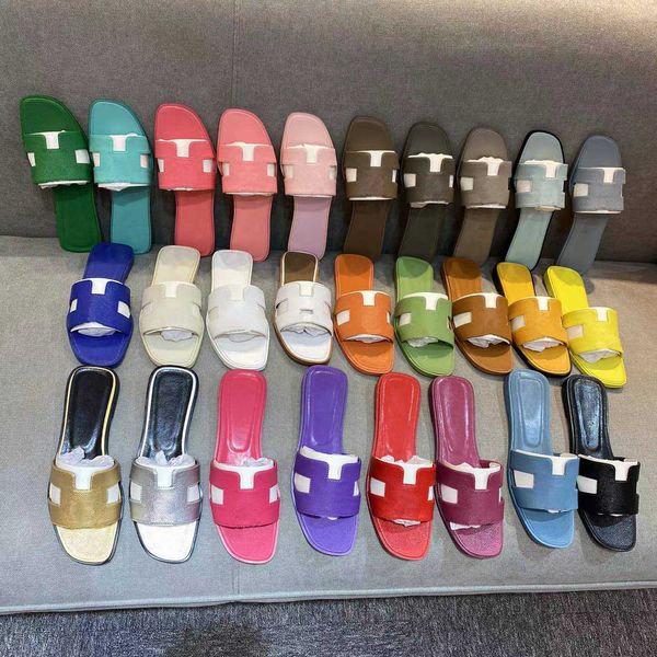 

casual shoes designer women slippers classic sandals leather flat loafers fashion beach slipper h letter slides flip flops luxury 35-42 with, Black