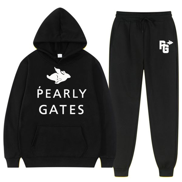 

men s polos pearly gates brand clothing sweat suit autumn winter sets hoodie pants two pieces casual tracksuit male sportswear 230308, White;black