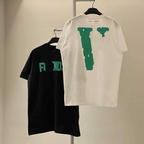 

mens designer t shirt friends letter print tees big v men women short sleeve hip hop style black white orange t-shirts vlone tees size s-xl, White;black