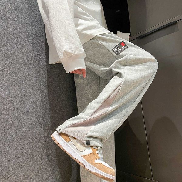 

men's pants men's casual baggy pants youth fashion loose wide leg sweatpants elastic waist drawstring straight trousers streetwear, Black