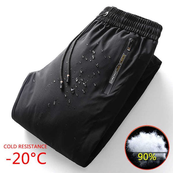 

men's pants kksky 2020 winter 90 white duck down men pants casual thick waterproof men's coldproof trousers warm outside down pant, Black