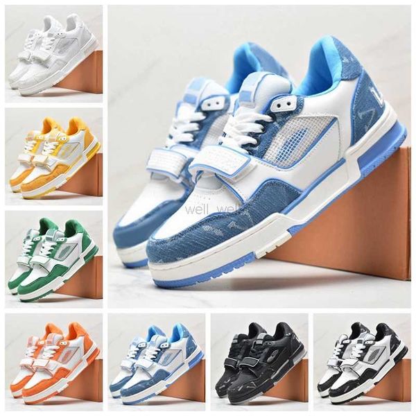 

dress shoes designer flat sneaker virgil trainer denim canvas leather abloh white green red blue letter overlays fashion platform mens women, Black