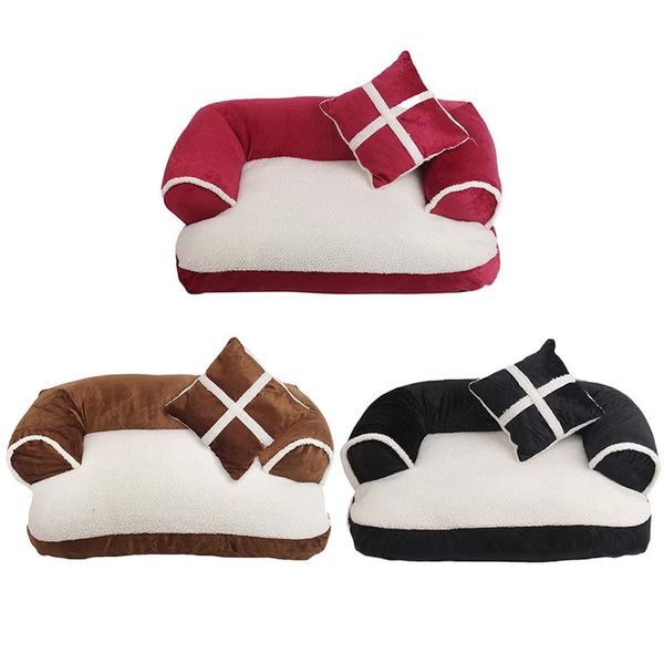 

New Four seasons Pet Dog Sofa Beds With Pillow Detachable Wash Soft Fleece Cat Bed Warm Chihuahua Small Dog Bed, G203293a
