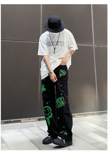 

women s pants s summer thin men s fashion famous brand versatile loose straight wide leg pants clothes streetwear hiphop denim 230307, Black;white