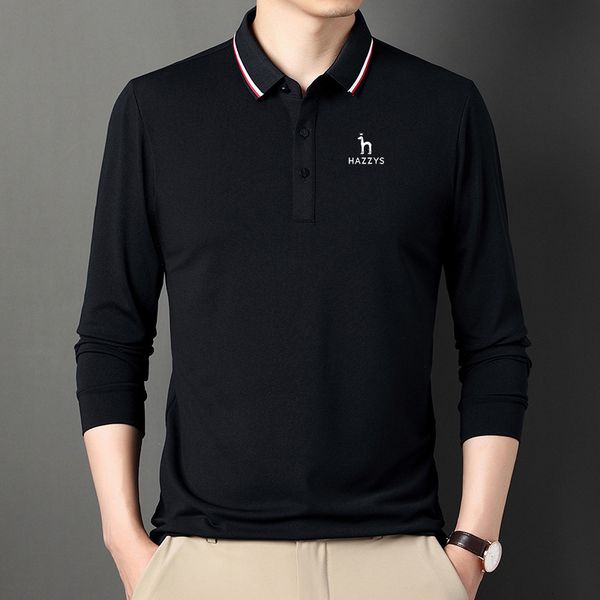 

men's polos hazzys men's golf clothing fall solid color long sleeve tee medium and young casual lapel polo shirt go with the base, White;black