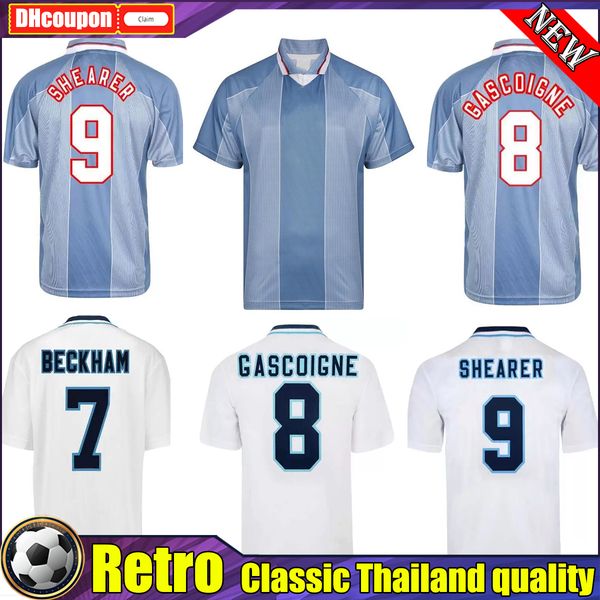 

southgate 1996 beckham retro soccer jerseys gascoigne mcmanaman shearer classic vintage sheringham 96 98 home away camisetas de futbol thai, Black;yellow