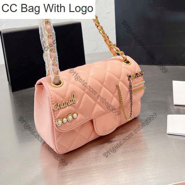 

cc handbags flap ladies lucky charm badge quilted bags sparkling pearls with rhinestone lambskin wallet designer handbag tow-tone hardware p, Black