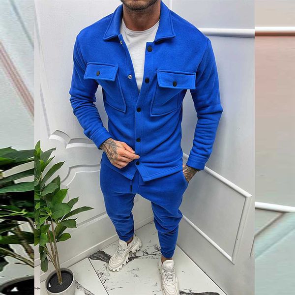 

men s polos spring warm fashion jacket pants suits set two piece suit slim fit trend solid trousers youth sports wear 230308, White;black