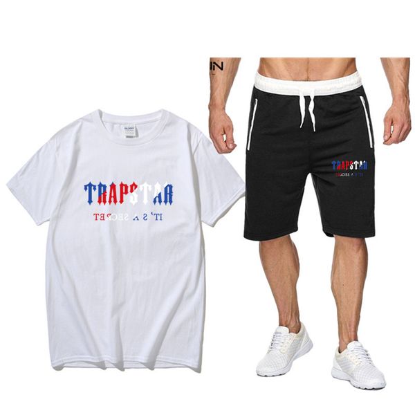 

men s polos summer brand printed t shirt shorts set trapstar sportswear tracksuit o neck short sleeve cool clothing 2023 230308, White;black
