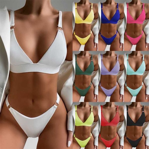 

2023 new women's bra striped bikini split swimsuit, White;black