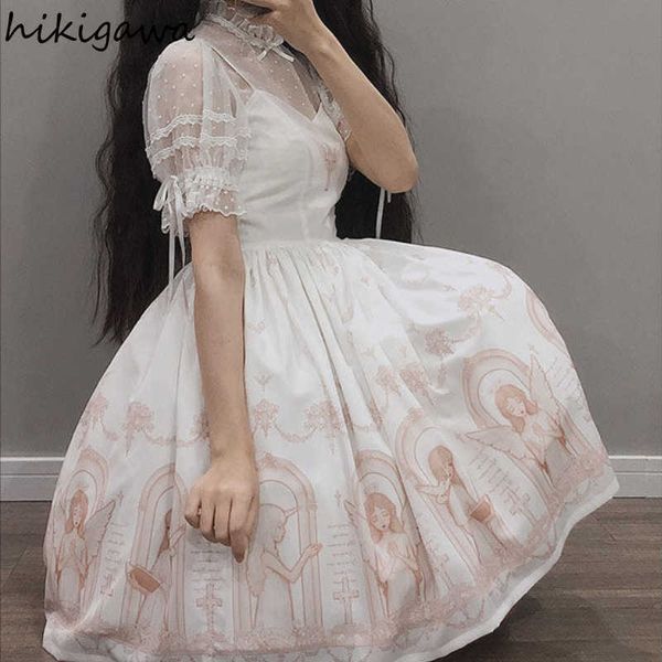 

casual dresses 2023 vestidos de mujer print summer fashion dresses for women lolita style japanese sling robe femme tunic aline gothic dress, Black;gray