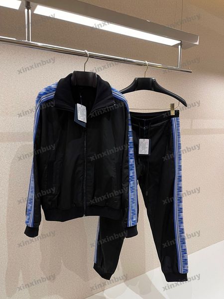 

xinxinbuy men designer coat jacket sets sports webbing windbreaker fabric long sleeve women white red blue s-2xl, Black;brown
