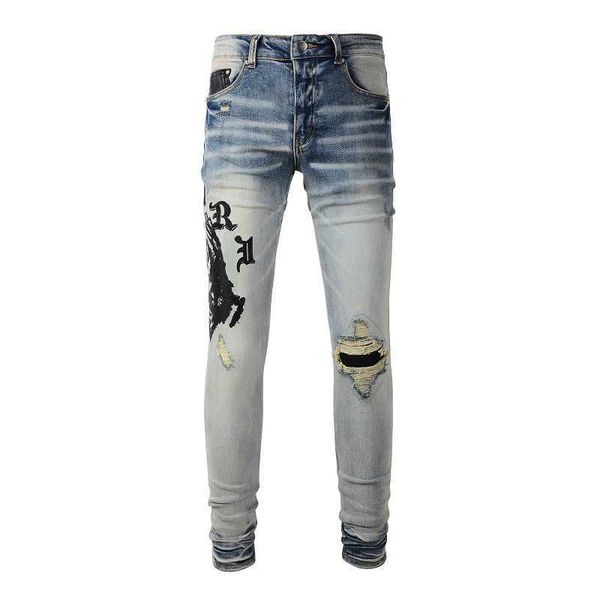 

desinger brand tshirts mairi trend patch embroidery jeans high street fitted legs, Blue