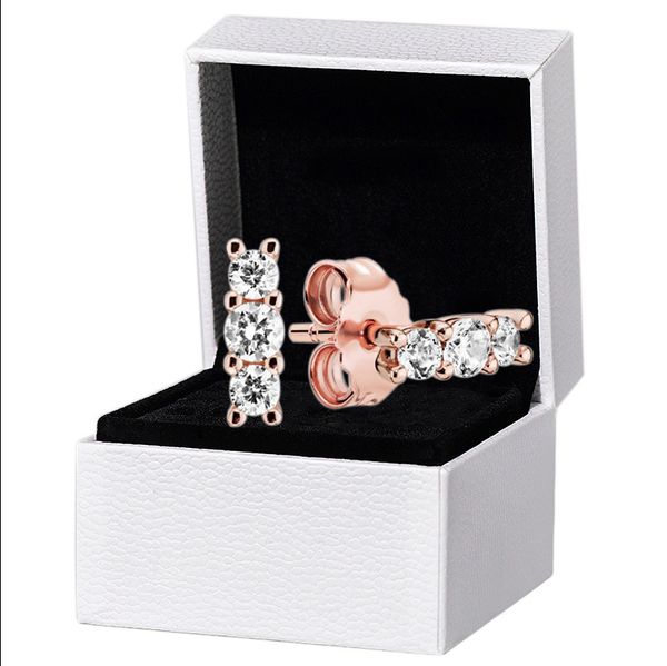 

rose gold cz diamond stud earring for pandora 925 sterling silver wedding jewelry for women girlfriend gift sparkling designer earrings with, Golden;silver