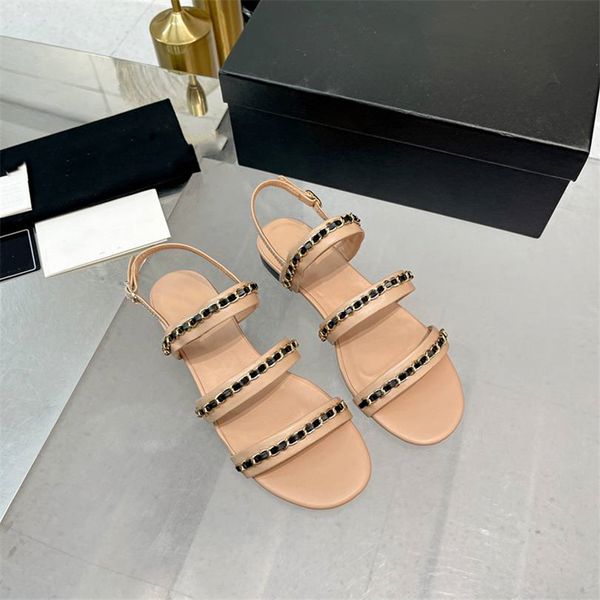 

fashion women's sandals 2023 channel luxury brand summer popular leather high heel sandals leisure holiday flats 05-08, Black