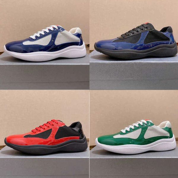 

with box prad shoes men designer sneakers flat trainers casual shoes runner shoes patent leather black blue mesh lace-up nylon men am hc