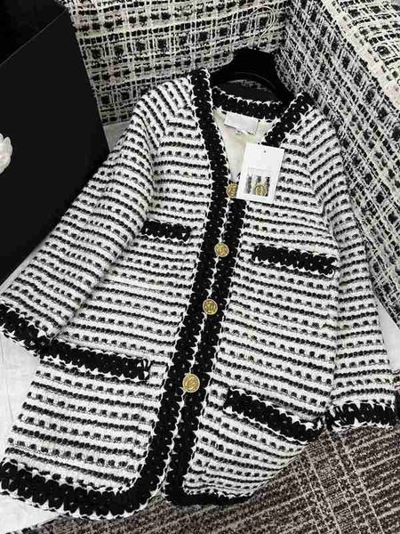 

women's jackets designer new 2023 brand jacket ootd fashion high-end autumn winter metal buckle tweed coat leisure spring long style co, Black;brown