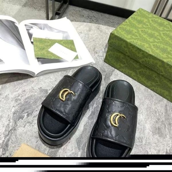 

designer luxury brand platform slippers sandals quilted thick bottom women slippers fashion summer shoes slider beach slipper 35-45, Black