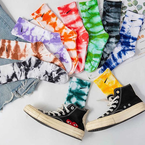 

men's socks women's cotton tube socks street sports style basketball sock new products for autumn and winter thick tie-dye middle, Black
