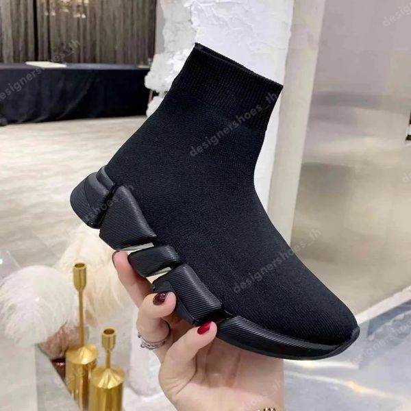 

knitted speed sock shoes men casual shoes women platform sneakers embossed trainer fabric boots rubber flat sneaker comfort breathable, Black