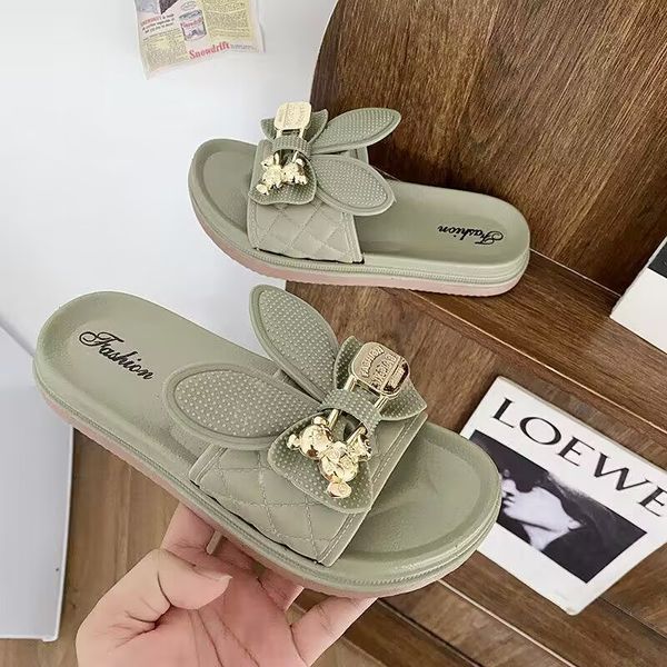 

summer slippers cute rabbit ears indoor thick sole anti-slip wear-resistant bathroom bathing sandals, Black