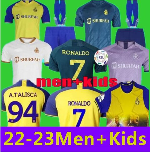 

22 23 al nassr fc soccer jerseys ronaldo 2022 2023 home yellow away 22 23 cr7 gonzalo martinez talisca women fans player version men kids ki, Black;yellow