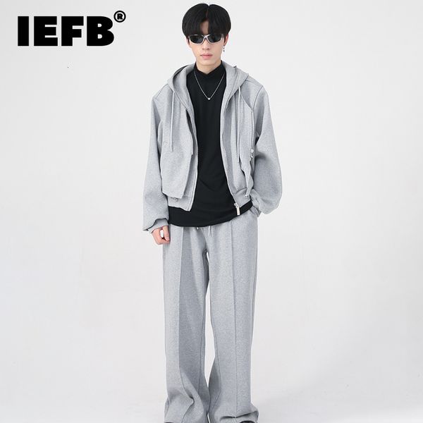 

men s polos iefb sets wear autumn korean fashion simple fake twopiece sports suit 2023 solid color wide leg casual pants 9a5873 230308, White;black