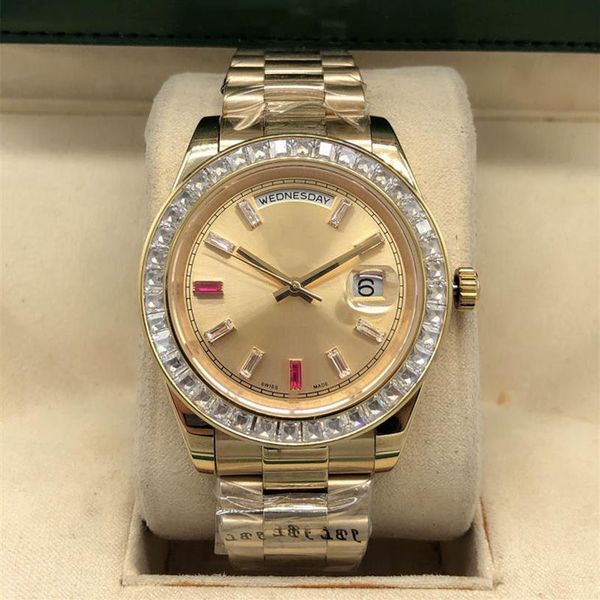 

men's automatic watch 41mm sapphire classic business week calendar waterproof stainless steel folding buckle284g, Slivery;brown