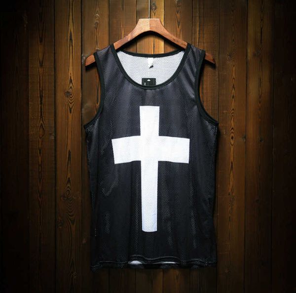 

man sleeveless fast dry hip-hop fitness vest gym sports running tank, White;black