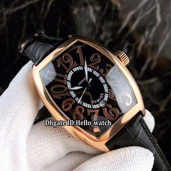 

date curvex black dial asian 2813 automatic mens watch rose gold case leather strap new gents wristwatche hello233e, Slivery;brown