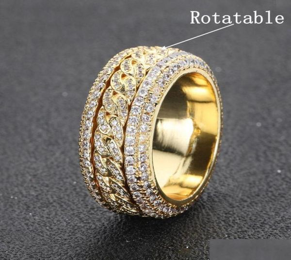 

with side stones bling zircon rotating ring with side stones rotatable hip hop mens cuban circle finger jewelry drop delivery 20229048954, Silver