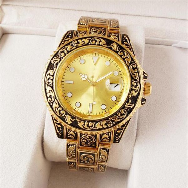 

14 color watch mechanical automatic watch men's stainless steel original buckle presidential fashion men's carved watch343r, Slivery;brown