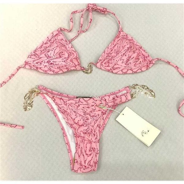 

gc07 striped pink skinny 2-piece bikini swimsuit, White;black