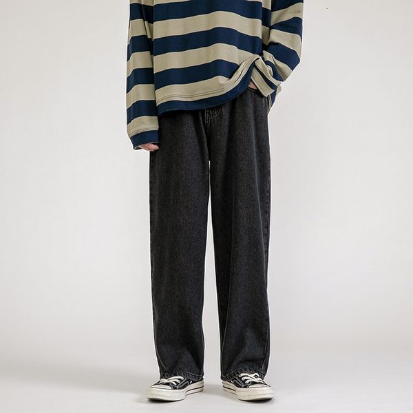 

men's jeans men's jeans korean street hip hop loose wide leg pants fashion light blue denim pants black grey casual pants 230308