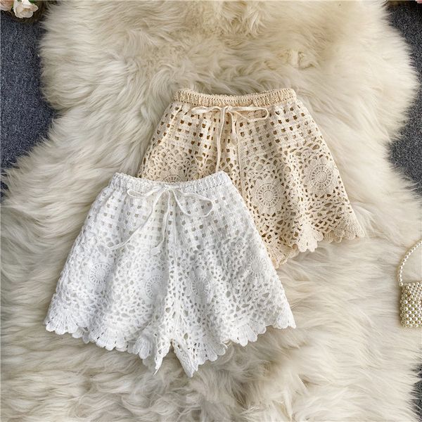 

women's shorts summer holiday beachwear crochet short hook hollow out lace pant swiming sport s 230308, White;black
