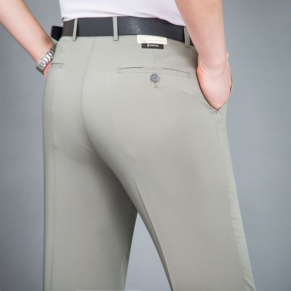 

men's pants silk polyester thin suit mens clothing summer black green khaki office party dress trousers for male business 230307