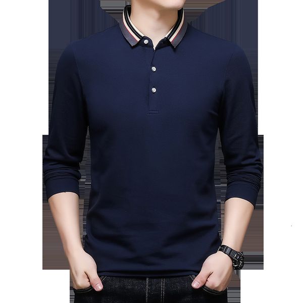 

men's polos autumn 100% cotton long sleeved polo shirt for men solid men's polos social business shirts brand men clothing 230308, White;black