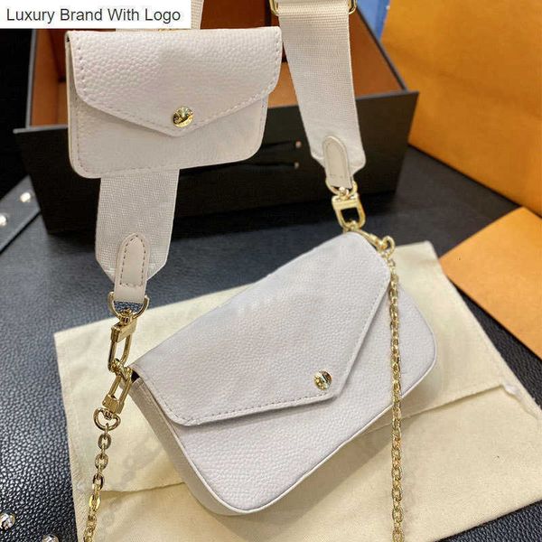 

l bag handbags 2ps women crossbody bags messenger shoulder bag embossing detachable strap chain small wallet classic letter pattern yjoc, Black