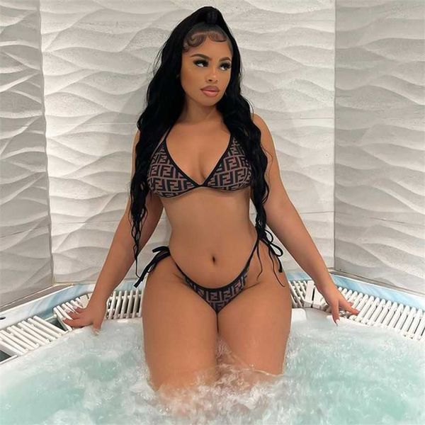 

m7364 bikini set 2023 print split women's triangle swimsuit, White;black