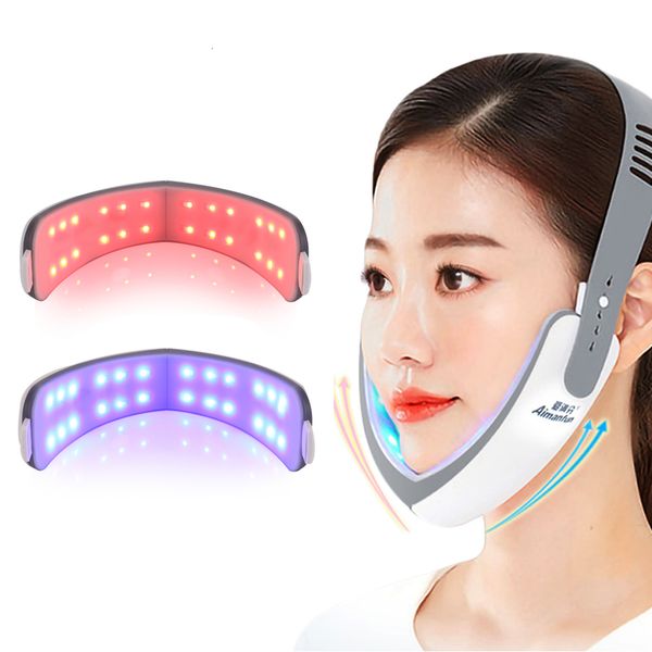 

face massager electric slimmer v line belt led red blue light therapy skin lifting shaping belts 230307