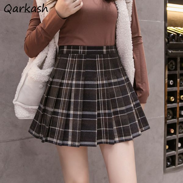 

skirts pleated skirt women autumn winter retro high waist bf plaid harajuku mini simple jk fashion college vintage faldas cozy 230308, Black