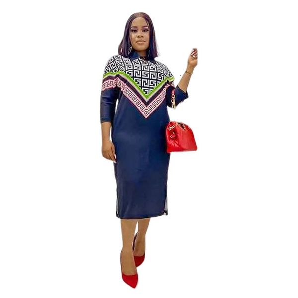 

plus size dresses fashion print lapel button size elegant cutout casual party long sleeve midi ladies in offer autumn 230307, Black