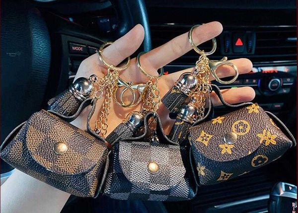 

leather key chains rings jewelry brown flower plaid tassel coin purse keyrings holder fashion mini storage handbag keychains accessories, Slivery;golden