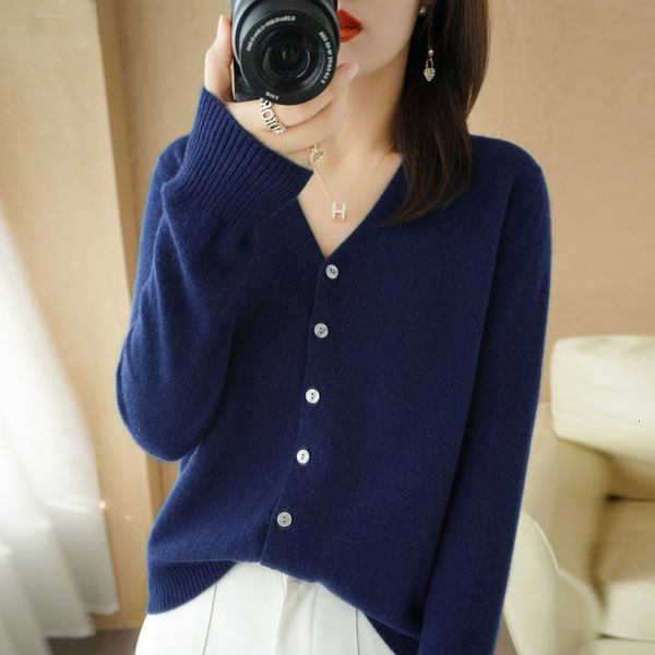 

women's knits tees spring autumn sweater women vneck knitted cardigan large size thin allmatch solid basic 230308, White