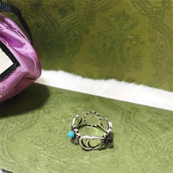 

romantic plant inspiration daisy engagements rings for women dark blue black gem alloy letters g shape luxury wedding mens ring hip hop fash, Silver
