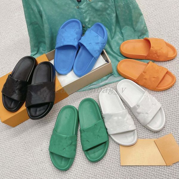 

new designers slippers calfskin women sandals pool pillow comfort sandal hook loop fastener mules slipper rubber slides, Black