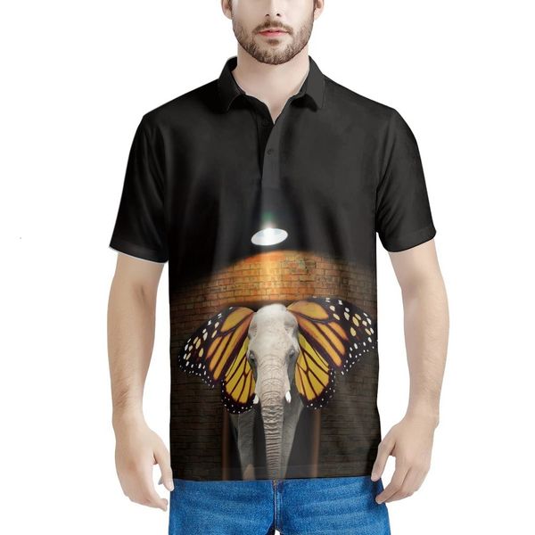 

men's polos interesting patterns elephants butterflies under lamp summer casual polo shirt men short sleeve turn down collar slim fit 2, White;black