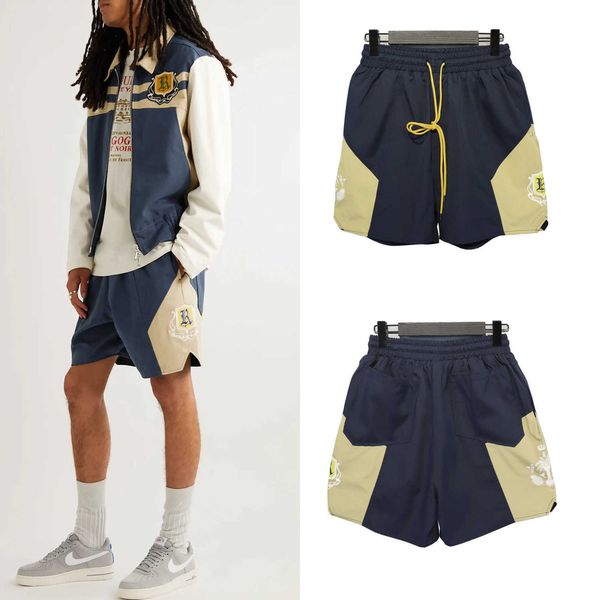 

designer men's 23ss brand rhude micro-label color-blocking lanyard casual for men and highs street beach sports capris, White;black