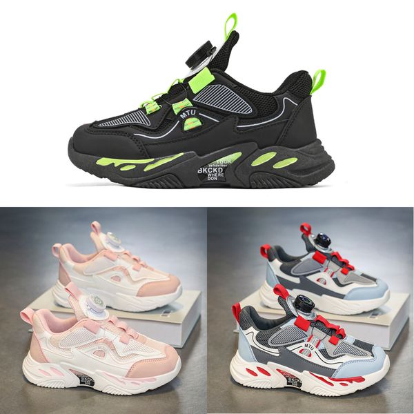 

2023 fashion ale children's shoes pink gray red black green spring rotating button breathable mesh outdoors shoes sneakers color221, White;red